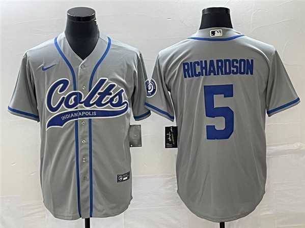 Men%27s Indianapolis Colts #5 Anthony Richardson Gray Cool Base Stitched Baseball Jersey->houston texans->NFL Jersey